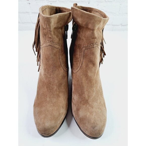 SAM Edelman Ankle Booties Woman's Size 8.5 M Camel Fringe Louie Suede Block Heel - Picture 2 of 8